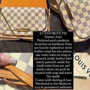 Authentic Louis Vuitton FAVORITE PM DAMIER AZURE